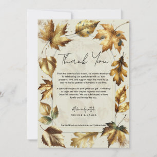 Goldene Blätter Mandel Beige Herbst Hochzeit Danke Einladung