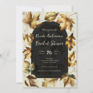 Goldene Blätter Mandel Beige Schwarz Hochzeit Brau Einladung