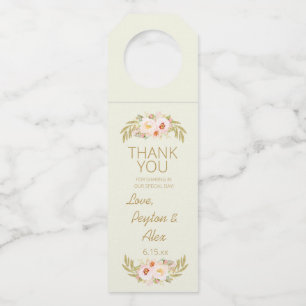 Goldene Blätter Rosa Floral Elfenbein Creme Hochze Flaschenanhänger