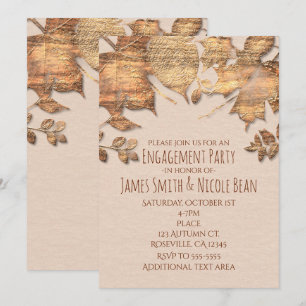 Goldene Blätter Rustikale Herbst-Hochzeitseinladun Einladung