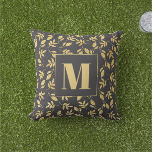 Goldene Blätter Schwarzes Monogramm Modern Stylisc Kissen