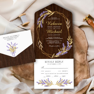 Goldene Blätter und Lavendel Blumen Holzscheune Ho All In One Einladung