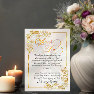 Goldene Blätter und Tiara - Pearl Quinceanera Dankeskarte