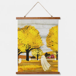 Goldene Blätter Wandteppich Mit Holzrahmen