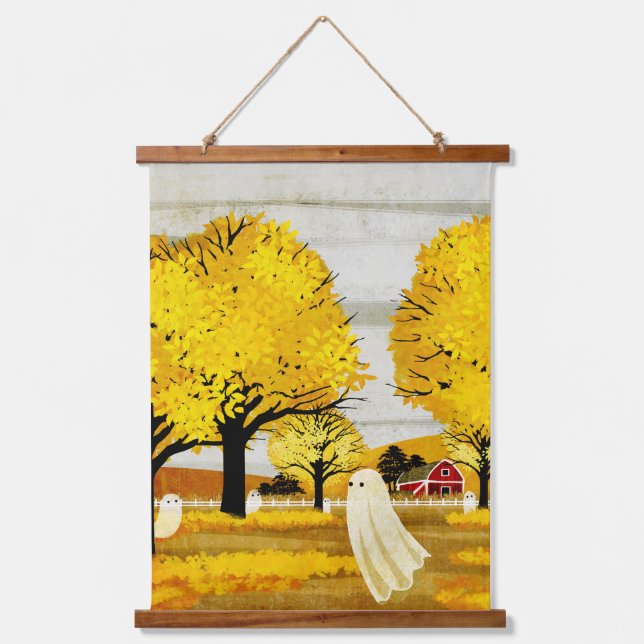 Goldene Blätter Wandteppich Mit Holzrahmen (Vorderseite)