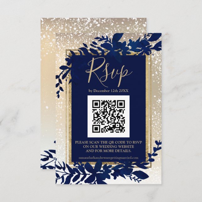 Goldene Blattschneesicherheit im Winter QR-uAwg RSVP Karte (Vorne/Hinten)