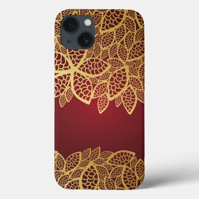 Goldene Blattspitze auf rotem Hintergrund Case-Mate iPhone Hülle (Rückseite)
