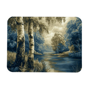 Goldene Blaue Birken am Flussufer Magnet