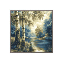 Goldene Blaue Birkenbäume an der Flusslandschaft