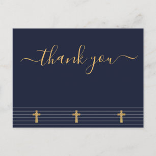 Goldene, blaue, elegante Typografie Danke Postca Postkarte