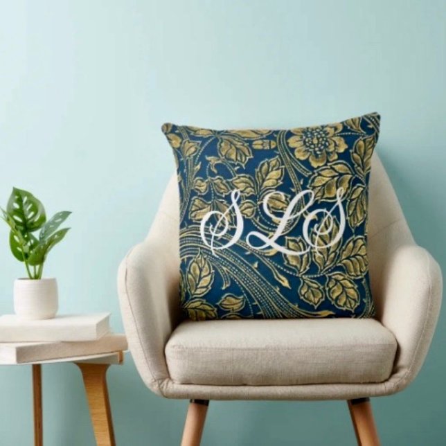 Goldene Blaue Eleganz Kissen (Cozy monogrammed throw pillow that reminds Mom she’s loved—perfect Mother’s Day home accent.)
