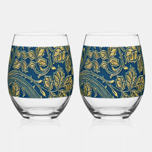 Goldene Blaue Eleganz Weinglas Ohne Stiel