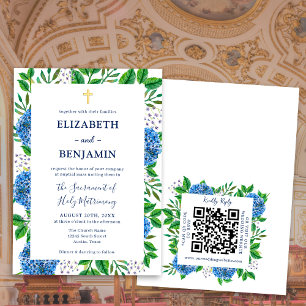 Goldene Blaue Hortensien QR-Code Katholische Hochz Einladung