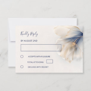 Goldene Blaue Rauchige Blumenhochzeit RSVP Karte
