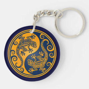 Goldene blaue Yin Yang Eidechsen Schlüsselanhänger
