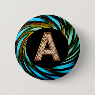 Goldene Bling Letter Ein Aquamariner Swirl Button