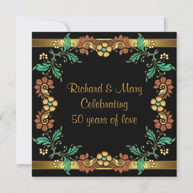 Goldene Blume 50. Hochzeitstag Party Einladung (Vorderseite)