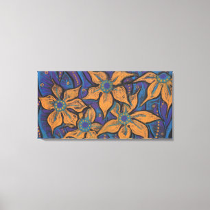 Goldene Blume, abstrakte Blumenkunst, lila orange Leinwanddruck
