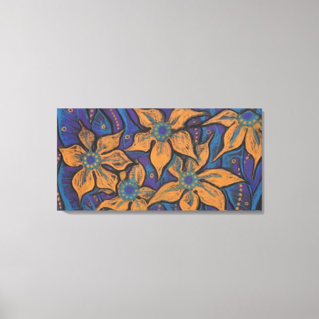Goldene Blume, abstrakte Blumenkunst, lila orange Leinwanddruck (Vorderseite)