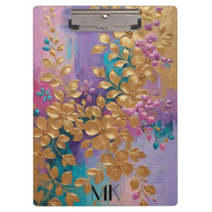 Goldene Blume auf rosa Lilac Türkis gestrichen Klemmbrett