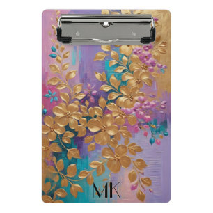 Goldene Blume auf rosa Lilac Türkis gestrichen Mini Klemmbrett