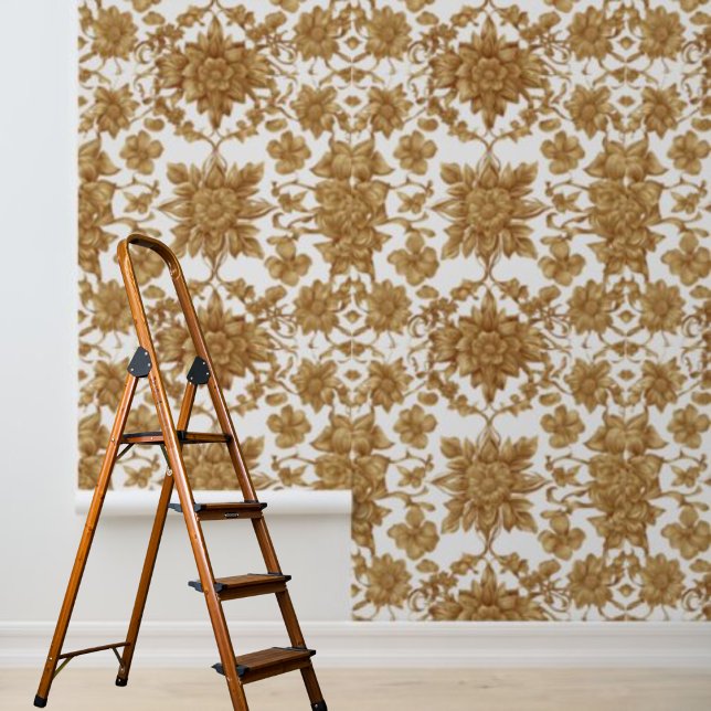 Goldene Blume auf weißem Hintergrund abziehen und  Tapete (Peel and stick gold flowers on white background wallpaper)