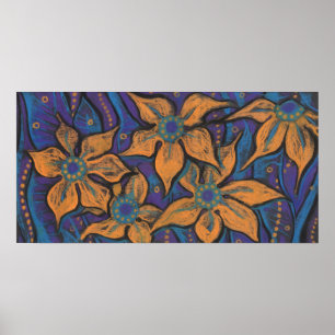 Goldene Blume, dekorative Pastellfarben, Blumen Poster