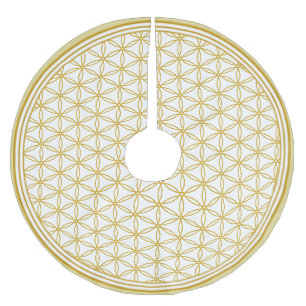 Goldene Blume des Lebensmusters auf weiß Polyester Weihnachtsbaumdecke