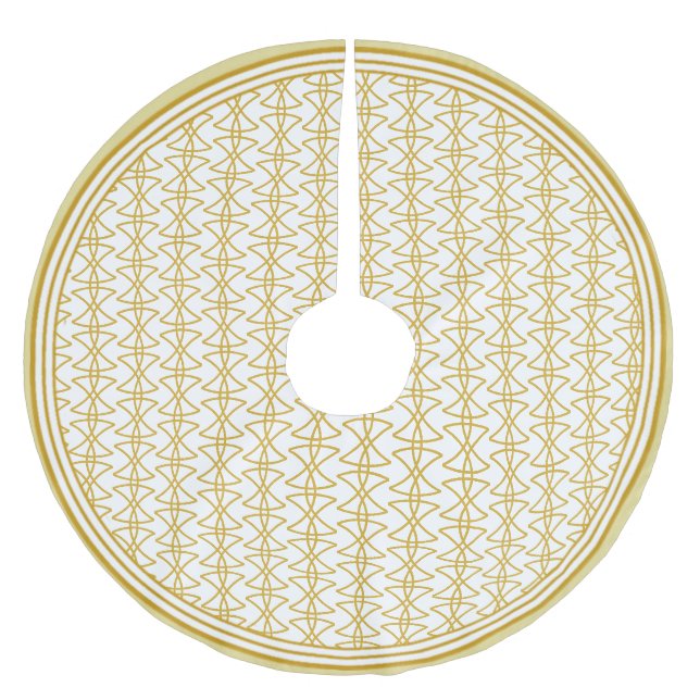 Goldene Blume des Lebensmusters auf weiß Polyester Weihnachtsbaumdecke (Vorderseite)