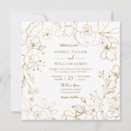 Goldene Blume Elegante Moderne Weiße Hochzeit Invi Einladung