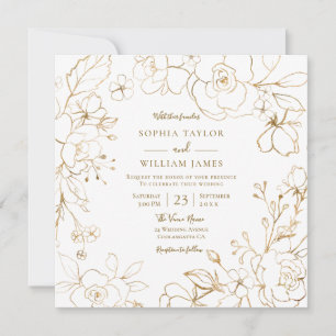 Goldene Blume Elegante Moderne Weiße Hochzeit Invi Einladung