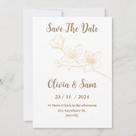 Goldene Blume Minimal weiße Save the Date Einladun