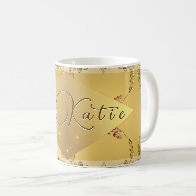 Goldene Blume mit Namen Tasse (VorderseiteRechts)