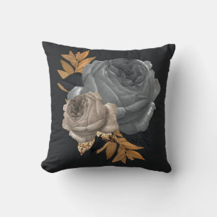 goldene Blume mit schwarzem Hintergrund Kissen
