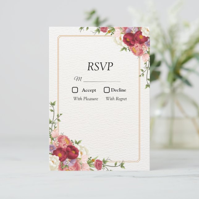 Goldene Blume Rahmen mit hübschen Blume UAWG RSVP Karte (Stehend Vorderseite)