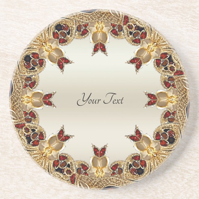 Goldene Blume Roter Edelstein Sandstone Untersetze Getränkeuntersetzer (Vorne)