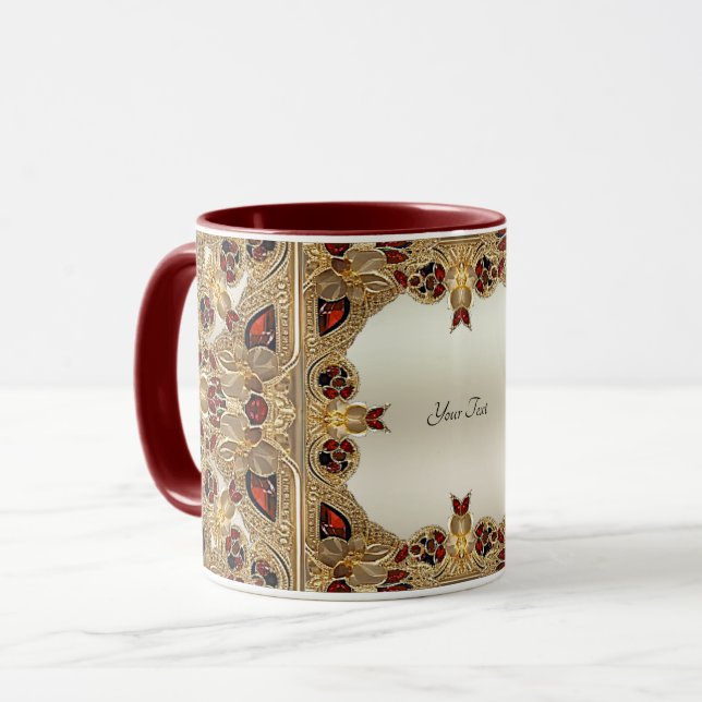 Goldene Blume Roter Edelstein Tasse (Vorderseite Links)