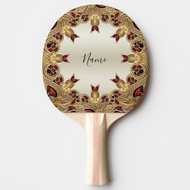 Goldene Blume Rotes Dekorationspaddel Pong Paddle Tischtennis Schläger (Vorderseite)