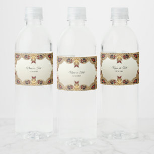 Goldene Blume Rotes Gemstone Wasser Flasche Etiket