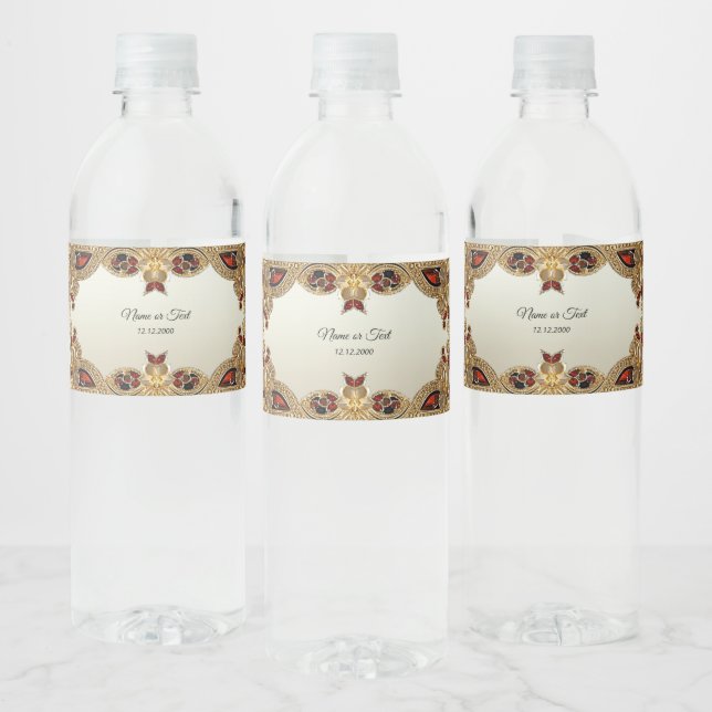 Goldene Blume Rotes Gemstone Wasser Flasche Etiket (Flaschen)