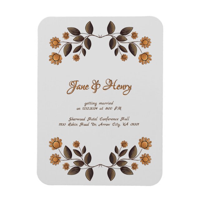 Goldene Blume und Herz Magnet (Vertikal)