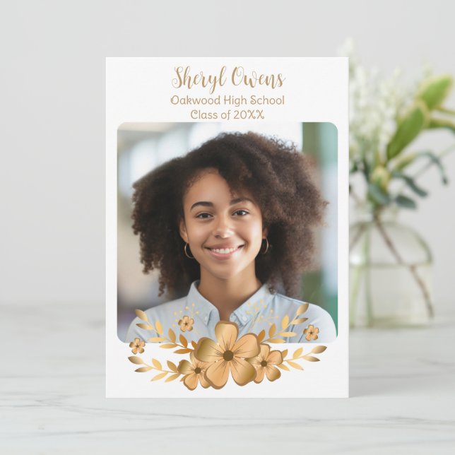 Goldene Blume Uni-Abschluß Einladung (Stehend Vorderseite)