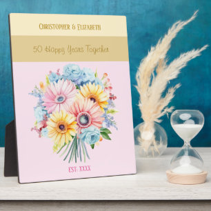 Goldene Blume zum 50. Jubiläum pink Fotoplatte