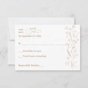 Goldene Blumen auf Weiß & Gold ohne Mahlzeit RSVP  Karte