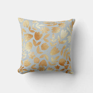 Goldene Blumen, blauer Hintergrund, Folienimitatio Kissen
