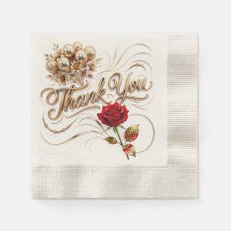 Goldene Blumen Dankeschön Serviette mit roter Rose