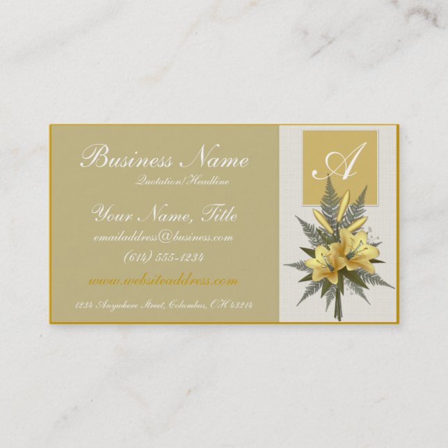Goldene Blumen-elegante Monogramm-Geschäfts-Karten Visitenkarte (Vorderseite)