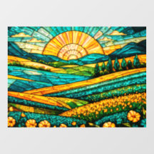 Goldene Blumen Grüne Landschaft Falsches Buntglas