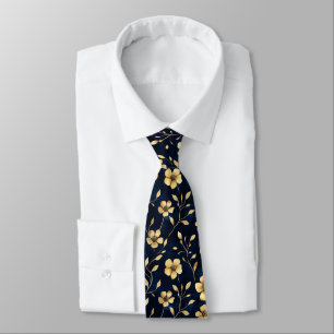 Goldene Blumen Marine Muster Krawatte