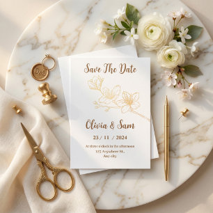 Goldene Blumen Minimalist Weiß Save the Date Einla